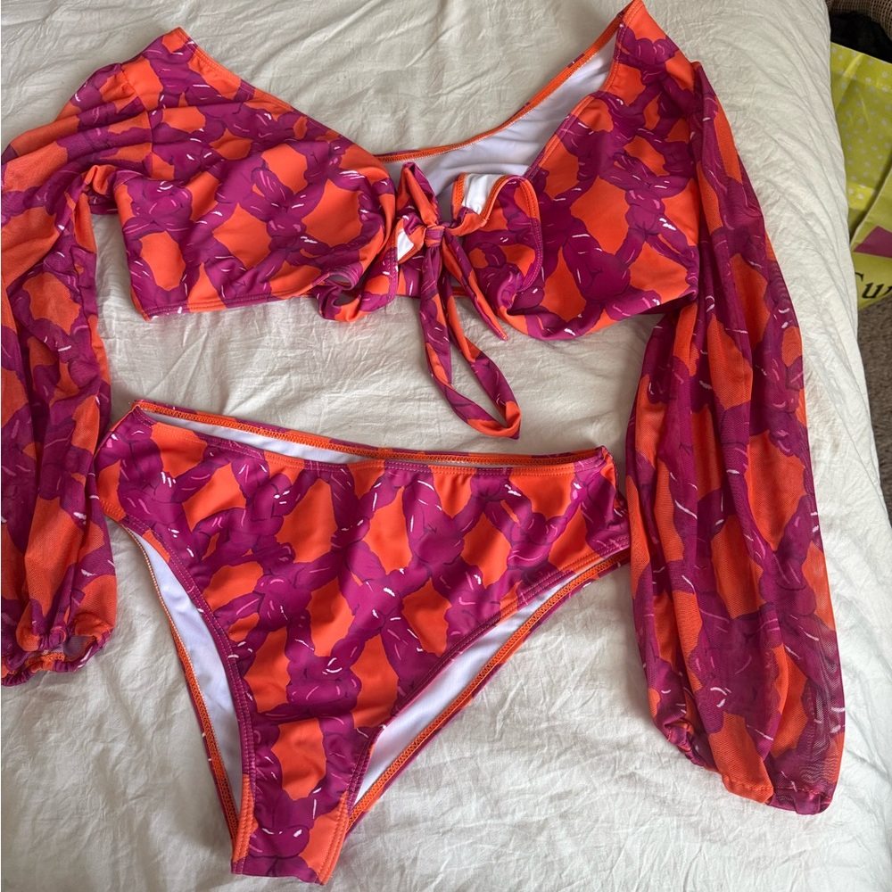 Vibrant Orange and Pink Bikini Set